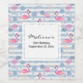 Flamingo & Pineapple Pattern Birthday Wijn Etiket (Enkel label)