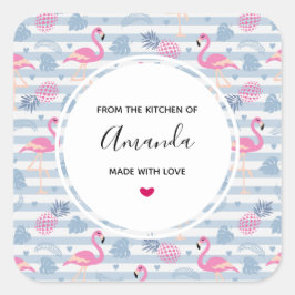 Flamingo & Pineapple Pattern Kitchen Vierkante Sticker