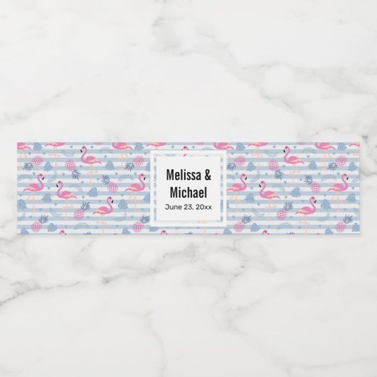 Flamingo & Pineapple Pattern Weddenschap Waterfles Etiket (Enkel label)