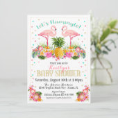 Flamingo Pineapple Tropisch Baby shower Kaart (Staand voorkant)