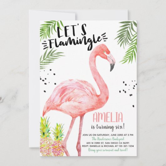 Flamingo Pineapple Waterverf Invitation Event Kaart (Voorkant)