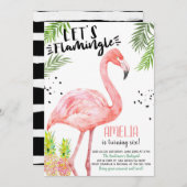 Flamingo Pineapple Waterverf Invitation Event Kaart (Voorkant / Achterkant)