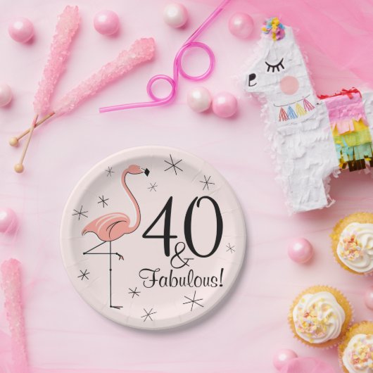 Flamingo Pink 40 en bord van papier van Fabulous (Feest)