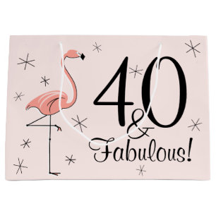Flamingo Pink '40 en Fabulous!' cadeau groot Large Cadeautasje