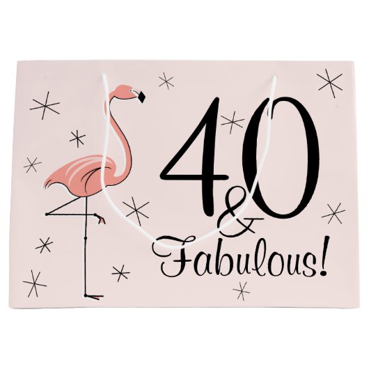 Flamingo Pink '40 en Fabulous!' cadeautas grote ta (Voorkant)