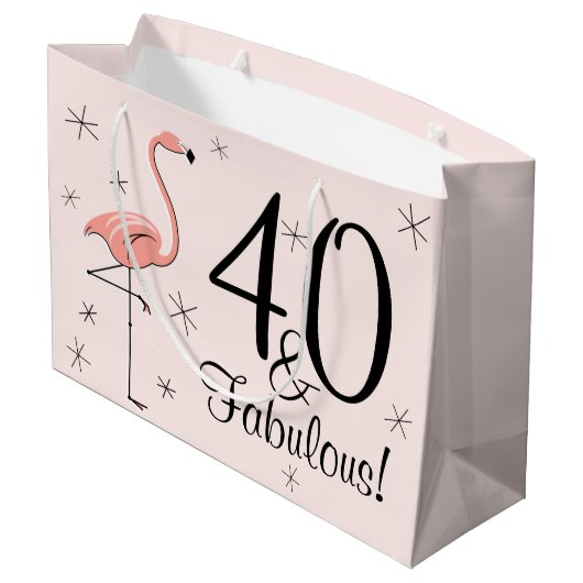 Flamingo Pink '40 en Fabulous!' cadeautas grote ta (Achterkant Gekanteld)