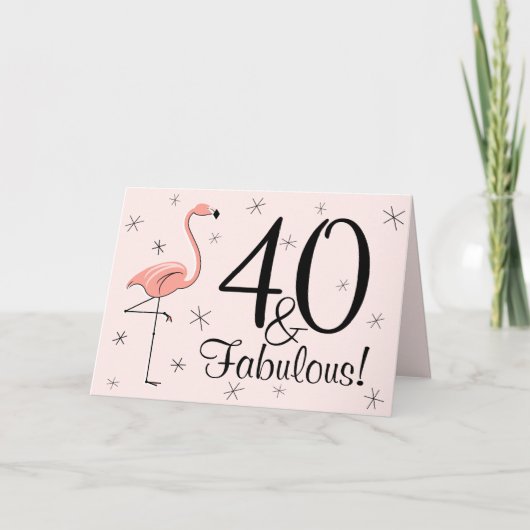 Flamingo Pink 40 en Fabulous! groetings kaart (Voorkant)