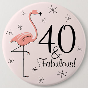 Flamingo Pink '40 en Fabulous!' knoop Ronde Button 6,0 Cm