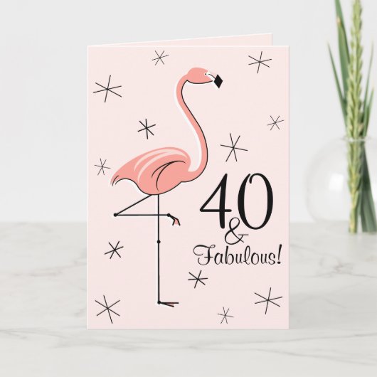 Flamingo Pink 40 en Fabulous! Verticale verjaardag Kaart (Voorkant)