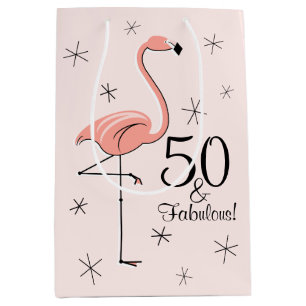 Flamingo Pink '50 and Fabulous!' cadeaubon medium Cadeauzakje