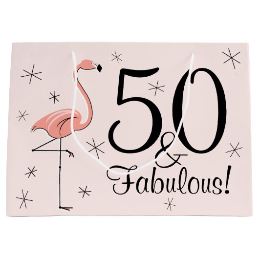 Flamingo Pink '50 and Fabulous!' cadeautas grote t (Voorkant)