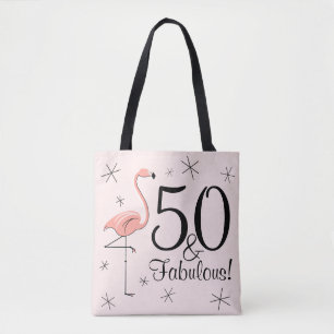 Flamingo Pink '50 and Fabulous!' over de hele canv Tote Bag