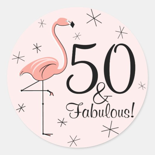 Flamingo Pink '50 and Fabulous!' sticker (Voorkant)