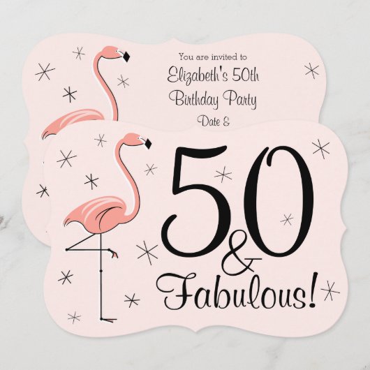 Flamingo Pink '50 and Fabulous'-uitnodigingsbeugel Kaart (Voorkant / Achterkant)