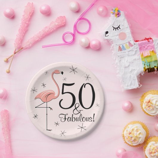 Flamingo Pink 50 en bord van papier van Fabulous (Feest)