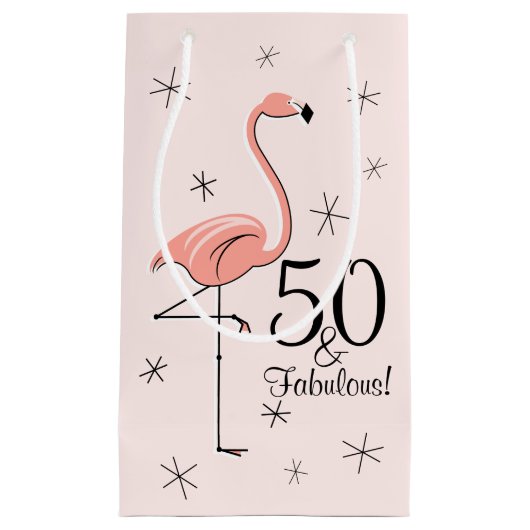 Flamingo Pink '50 en Fabulous!' cadeautas kleine (Voorkant)