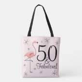 Flamingo Pink '50 en Fabulous!' over de canvas tas (Achterkant)