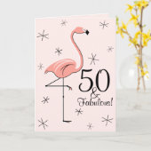 Flamingo Pink 50 en Fabulous! Verticale verjaardag Kaart (Gele Bloem)