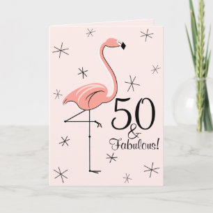 Flamingo Pink 50 en Fabulous! Verticale verjaardag Kaart