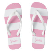 Flamingo Pink and White Stripe Persoonlijk Teenslippers (Voetbed)