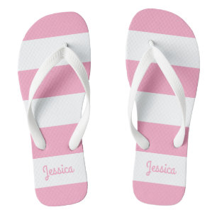 Flamingo Pink and White Stripe Persoonlijk Teenslippers