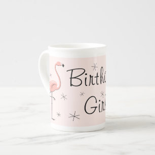 Flamingo Pink Birthday Girl bone china mok