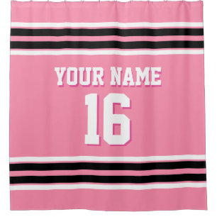 Flamingo Pink Black White Stripes Sports Jersey Douchegordijn