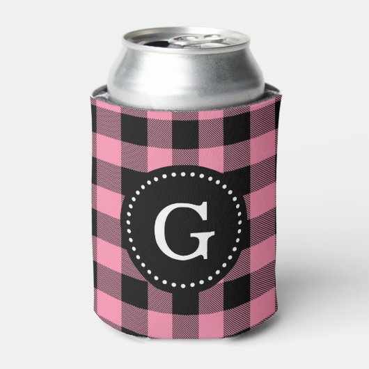 Flamingo Pink Buffalo Check Plaid 1I Monogram Blikjeskoeler (Blikje Voorkant)