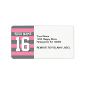 Flamingo Pink Charcoal Team Jersey Preppy Stripe Etiket (Voorkant)