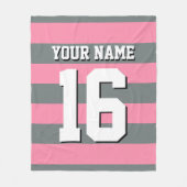 Flamingo Pink Charcoal Team Jersey Preppy Stripe Fleece Deken (Voorkant)