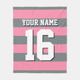 Flamingo Pink Charcoal Team Jersey Preppy Stripe Fleece Deken