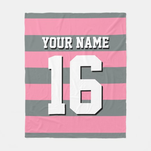 Flamingo Pink Charcoal Team Jersey Preppy Stripe Fleece Deken (Voorkant)