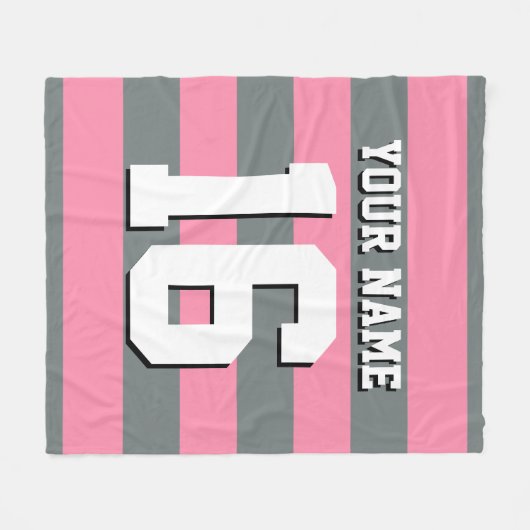 Flamingo Pink Charcoal Team Jersey Preppy Stripe Fleece Deken (Voorkant (Horizontaal))