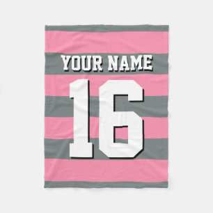 Flamingo Pink Charcoal Team Jersey Preppy Stripe Fleece Deken