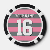 Flamingo Pink Charcoal Team Jersey Preppy Stripe Poker Chips (Achterkant)