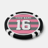 Flamingo Pink Charcoal Team Jersey Preppy Stripe Poker Chips (Enkel)