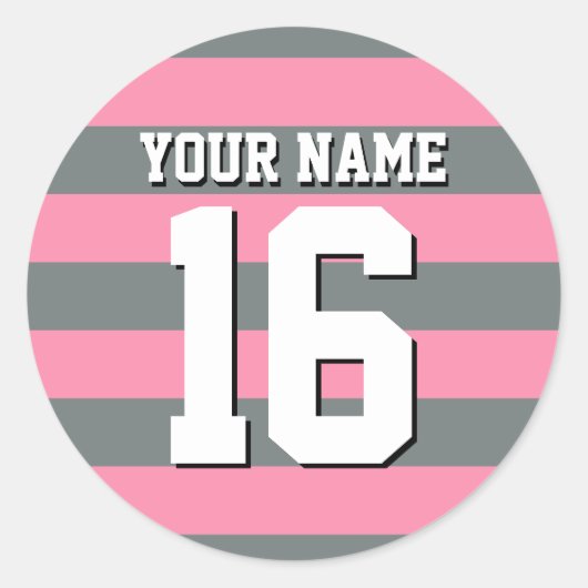 Flamingo Pink Charcoal Team Jersey Preppy Stripe Ronde Sticker (Voorkant)