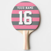 Flamingo Pink Charcoal Team Jersey Preppy Stripe Tafeltennisbatje (Voorkant)