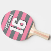 Flamingo Pink Charcoal Team Jersey Preppy Stripe Tafeltennisbatje (Zijkant)