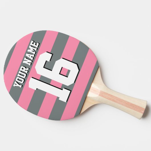 Flamingo Pink Charcoal Team Jersey Preppy Stripe Tafeltennisbatje (Zijkant)