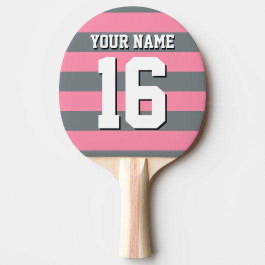 Flamingo Pink Charcoal Team Jersey Preppy Stripe Tafeltennisbatje (Voorkant)