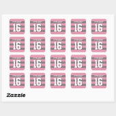 Flamingo Pink Charcoal Team Jersey Preppy Stripe Vierkante Sticker (Vel)