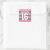 Flamingo Pink Charcoal Team Jersey Preppy Stripe Vierkante Sticker (Tas)