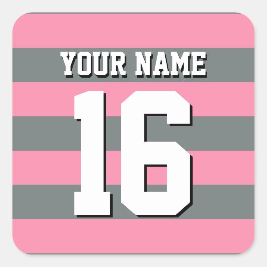 Flamingo Pink Charcoal Team Jersey Preppy Stripe Vierkante Sticker (Voorkant)