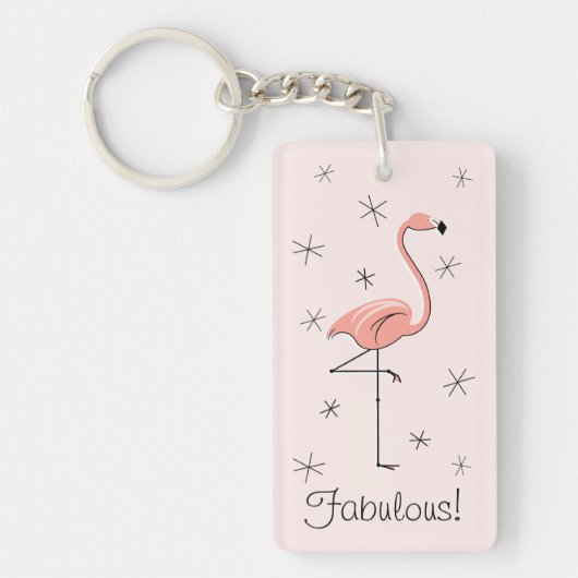 Flamingo Pink "Fabulous" acrylrechthoek Sleutelhanger (Voorkant)