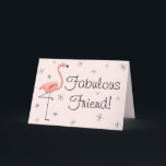Flamingo Pink Fabulous Friend! verjaardagskaart Kaart<br><div class="desc">Het middeleeuwse geïnspireerde design met een retro-touch met een roze flamingo en sterren op een bleke roze achtergrond. Een aanpasbaar ontwerp dat u kunt aanpassen aan uw eigen tekst,  afbeeldingen en ideeën. Een origineel digitaal afbeelding gemaakt door Jess Perry in QuirkyChic Retro.</div>