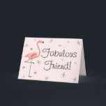 Flamingo Pink Fabulous Friend! verjaardagskaart Kaart<br><div class="desc">Het middeleeuwse geïnspireerde design met een retro-touch met een roze flamingo en sterren op een bleke roze achtergrond. Een aanpasbaar ontwerp dat u kunt aanpassen aan uw eigen tekst,  afbeeldingen en ideeën. Een origineel digitaal afbeelding gemaakt door Jess Perry in QuirkyChic Retro.</div>
