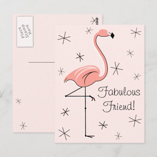 Flamingo Pink Fabulous Friend! verticaal briefkaar Briefkaart (Voorkant / Achterkant)