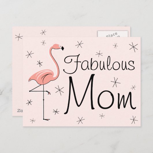 Flamingo Pink "Fabulous Mam" briefkaart (Voorkant / Achterkant)