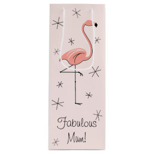 Flamingo Pink 'Fabulous Mum!' cadeaufles Wijn Cadeautas